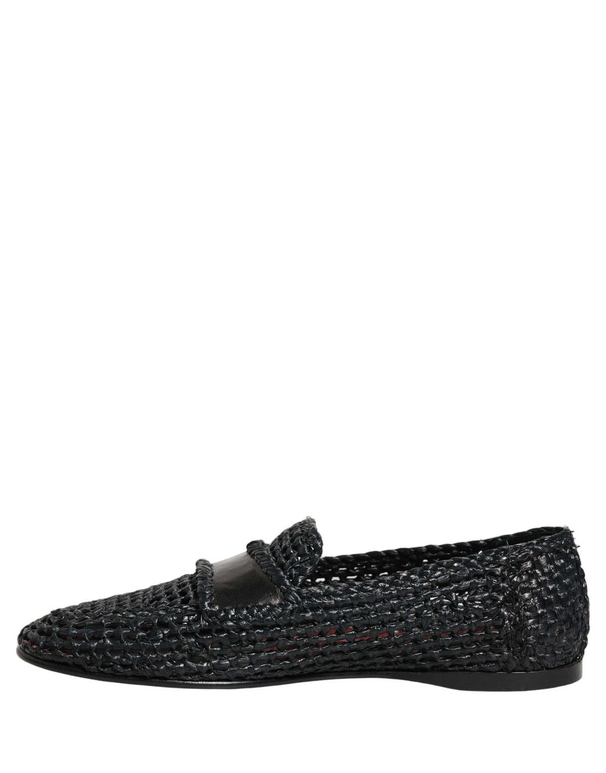 Dolce & Gabbana Men's Raffia Silk Viscose & Goat Leather Loafer Slip-On Shoes - Black