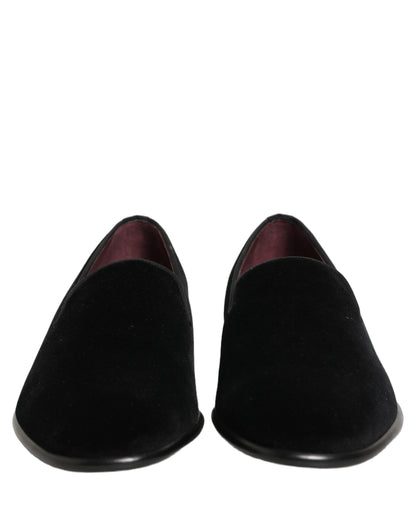 Dolce & Gabbana Men's Leather & Velvet Loafer Slip-On Shoes - Black Signature