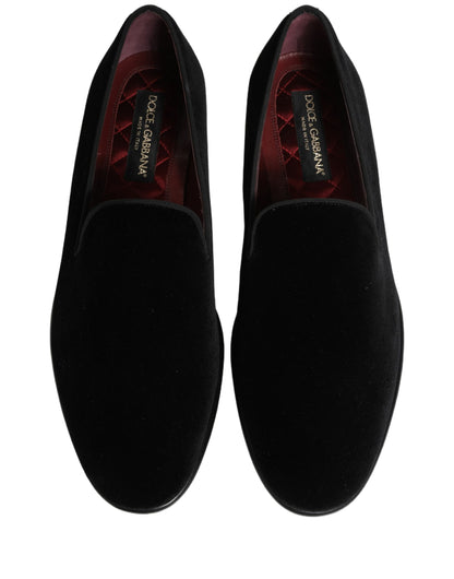 Dolce & Gabbana Men's Leather & Velvet Loafer Slip-On Shoes - Black Signature