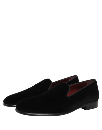 Dolce & Gabbana Men's Leather & Velvet Loafer Slip-On Shoes - Black Signature