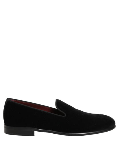 Dolce & Gabbana Men's Leather & Velvet Loafer Slip-On Shoes - Black Signature