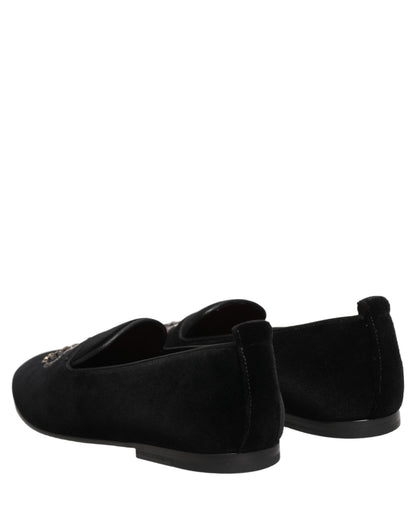 Dolce & Gabbana Black Crown Embellished Dress Loafers Shoes