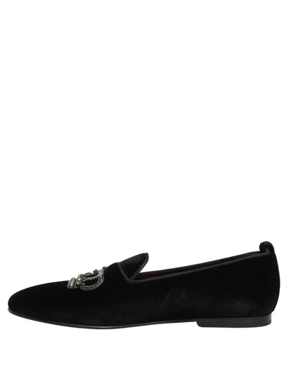 Dolce & Gabbana Black Crown Embellished Dress Loafers Shoes