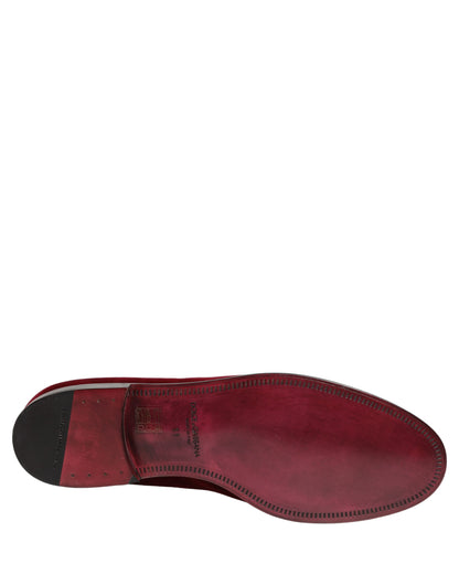 Dolce & Gabbana Men's Cotton Silk Velvet & Goat Leather Loafer Slip-On Shoes - Maroon