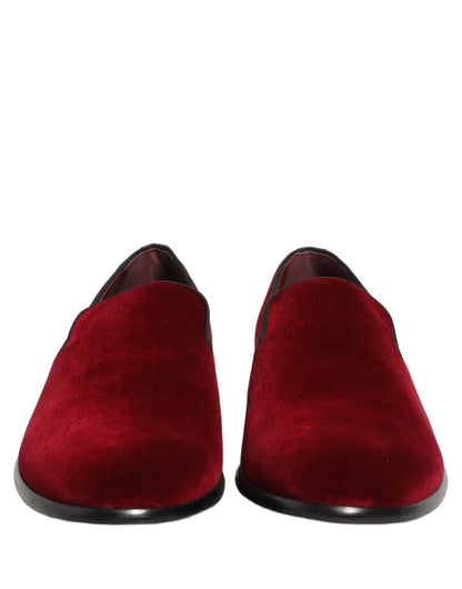 Dolce & Gabbana Men's Cotton Silk Velvet & Goat Leather Loafer Slip-On Shoes - Maroon