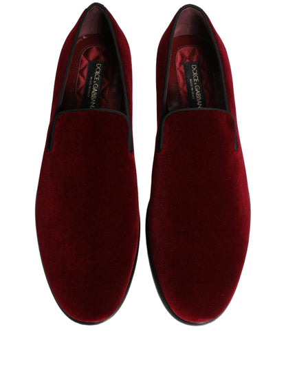 Dolce & Gabbana Men's Cotton Silk Velvet & Goat Leather Loafer Slip-On Shoes - Maroon
