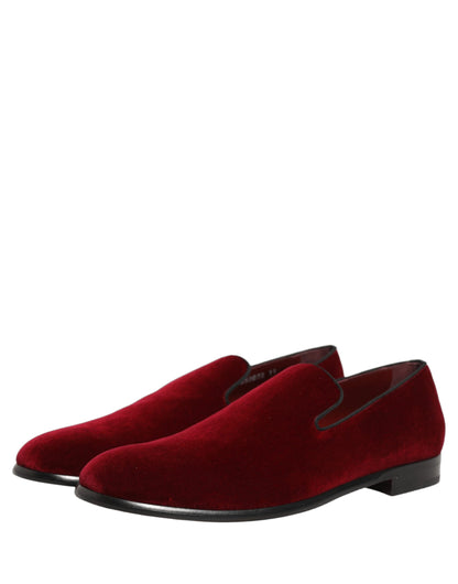 Dolce & Gabbana Men's Cotton Silk Velvet & Goat Leather Loafer Slip-On Shoes - Maroon