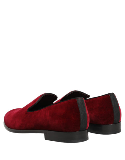 Dolce & Gabbana Men's Cotton Silk Velvet & Goat Leather Loafer Slip-On Shoes - Maroon