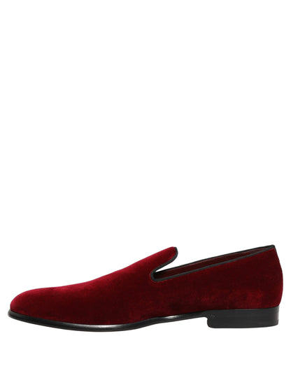 Dolce & Gabbana Men's Cotton Silk Velvet & Goat Leather Loafer Slip-On Shoes - Maroon