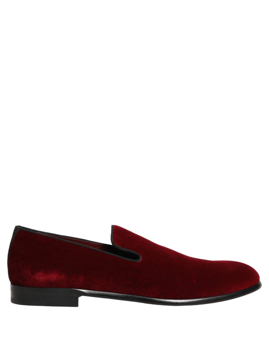 Dolce & Gabbana Men's Cotton Silk Velvet & Goat Leather Loafer Slip-On Shoes - Maroon