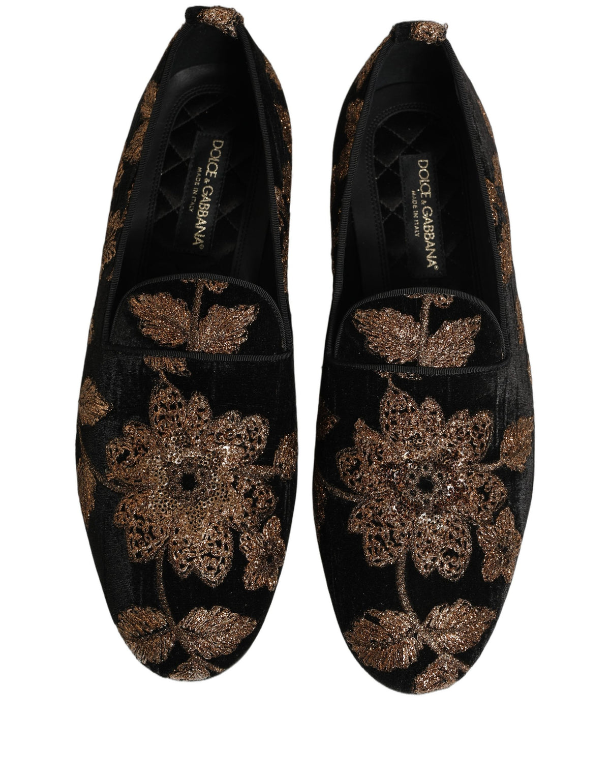 Dolce & Gabbana Men's Polyester Silk Goat & Calf Leather Loafer Slip-On Shoes - Black Floral Jacquard