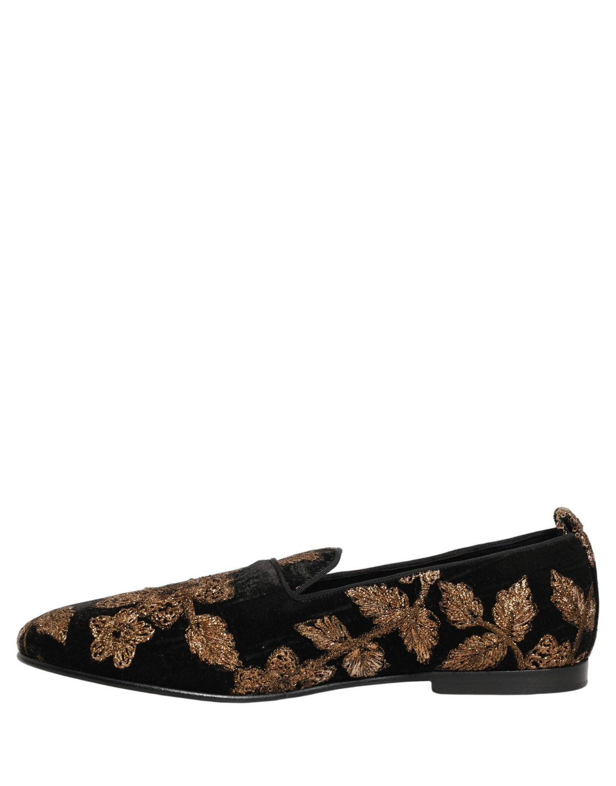 Dolce & Gabbana Men's Polyester Silk Goat & Calf Leather Loafer Slip-On Shoes - Black Floral Jacquard