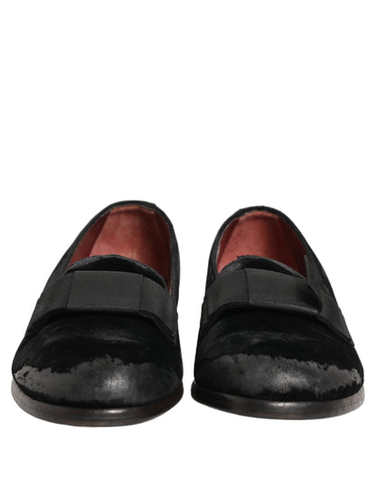 Dolce & Gabbana Black Velvet Loafers Formal Men Dress Shoes
