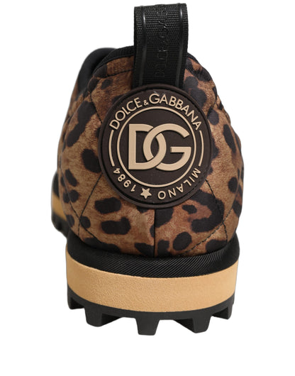 Dolce & Gabbana Men's Low Top Slip On Polyester Viscose Sneakers - Brown Leopard Print Print