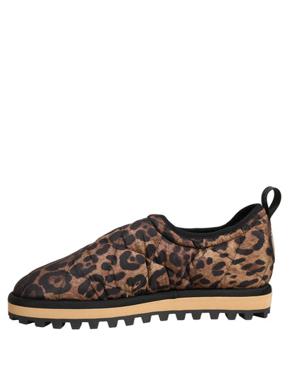 Dolce & Gabbana Men's Low Top Slip On Polyester Viscose Sneakers - Brown Leopard Print Print