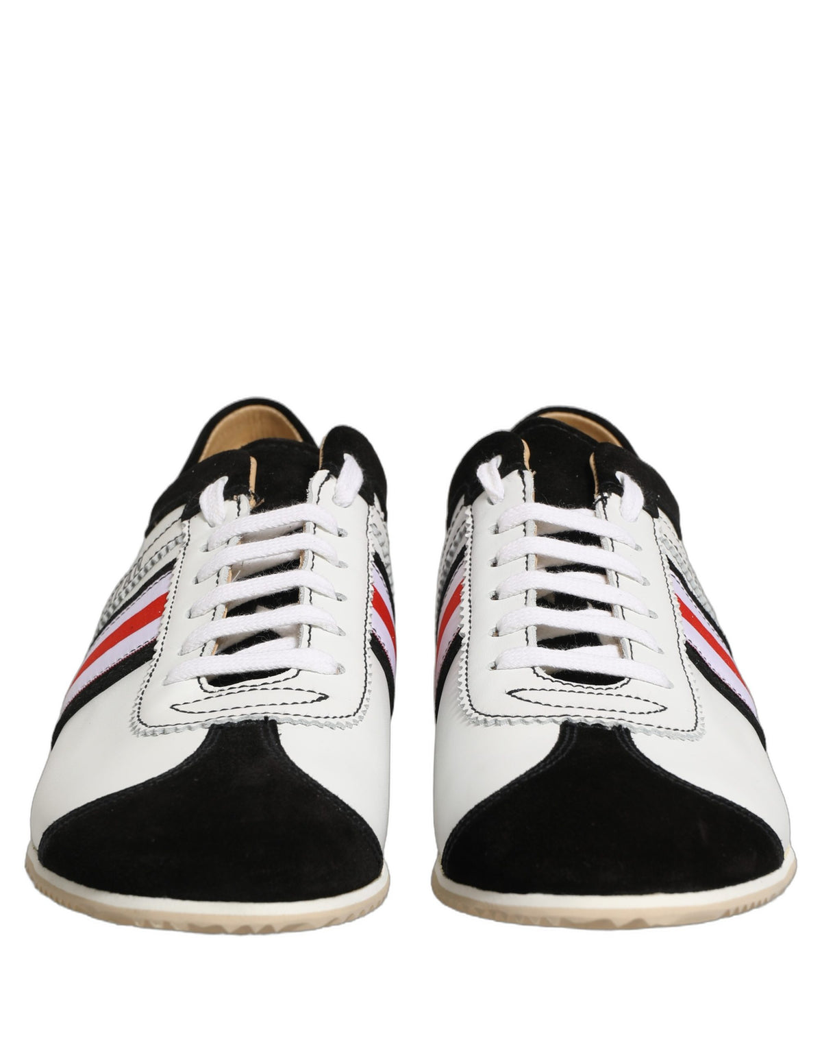 Dolce & Gabbana Women's Low Top Suede Leather Sneakers - Black Red White Striped