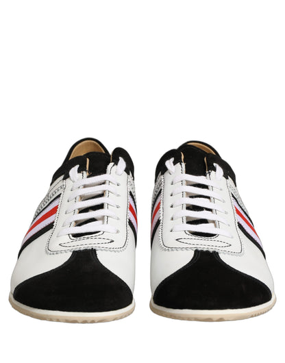 Dolce & Gabbana Women's Low Top Suede Leather Sneakers - Black Red White Striped