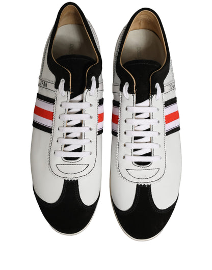 Dolce & Gabbana Women's Low Top Suede Leather Sneakers - Black Red White Striped
