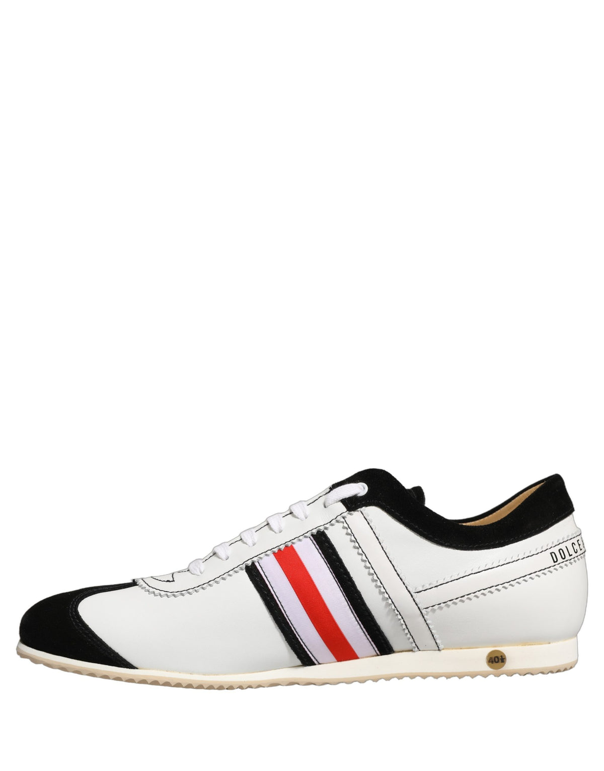 Dolce & Gabbana Women's Low Top Suede Leather Sneakers - Black Red White Striped