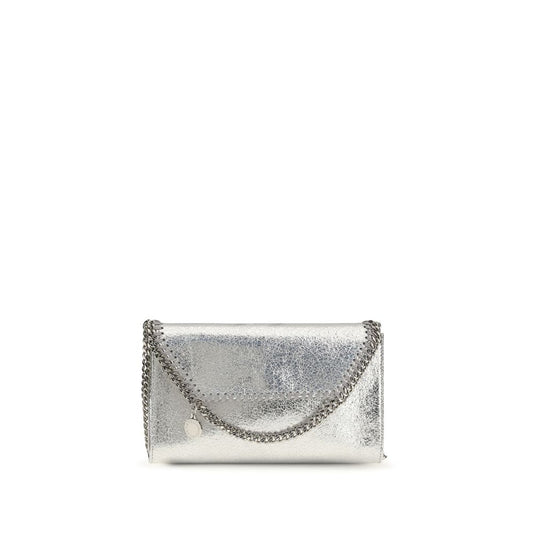 Compact Shoulder Flap Bag by Stella McCartney for women in poly viscose silver & signature presents a statuesque silhouette, showcasing a secure flap, magnetic & button and statuesque with versatile shoulder-strap for a sophisticated look.