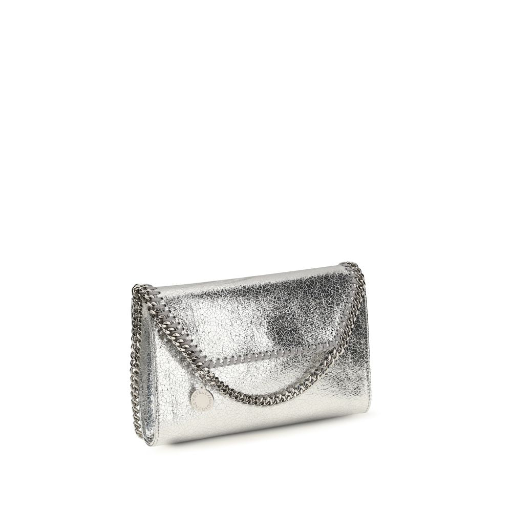 Compact Shoulder Flap Bag by Stella McCartney for women in poly viscose silver & signature features an effortlessly chic silhouette with a secure flap, magnetic & button, ample , and versatile shoulder-strap for effortlessly chic everyday luxury.