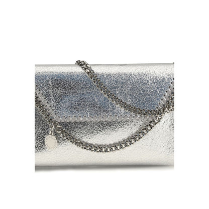 Compact Shoulder Flap Bag by Stella McCartney for women in poly viscose silver & signature features a stately silhouette, showcasing a secure flap, magnetic & button, ample , and stately shoulder-strap for a stately finish.
