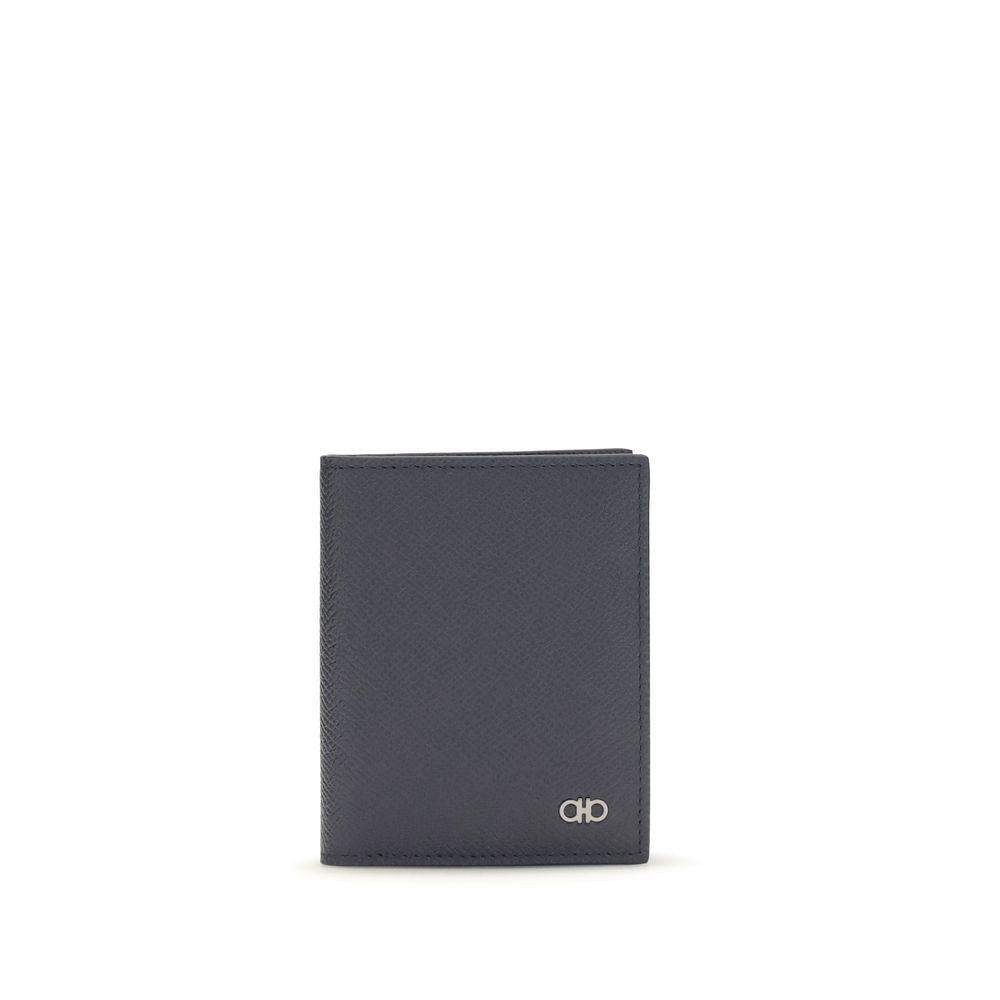 Cardholder Wallet by Ferragamo for men in bos taurus calfskin nappa leather blue, palladium & signature showcases a refined silhouette, artfully detailed with the signature style of the Gancini Bos Taurus Calfskin Nappa Leather Cardholder Wallet and functional card-organization compact-design.