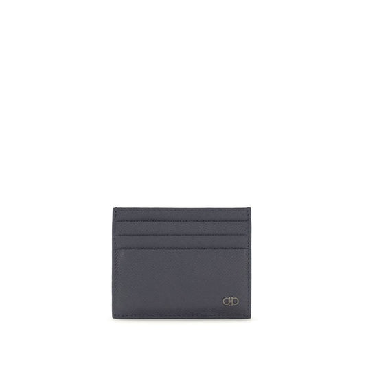 Cardholder Wallet by Ferragamo for men in bos taurus calfskin leather blue showcases a refined silhouette, artfully detailed with the signature style of the Gancini Bos Taurus Calfskin Leather Cardholder Wallet and functional card-organization compact-design.