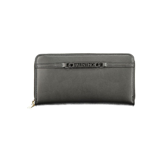Cardholder Wallet by Mario Valentino for women in polyurethane black & signature showcases a discerning silhouette, artfully capturing the essence of Polyurethane Cardholder Wallet with its functional card-organization coin-purse.