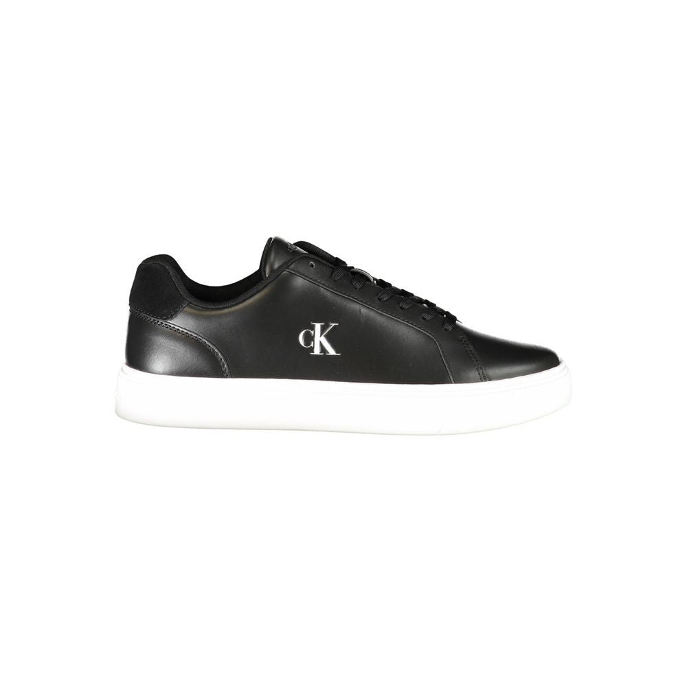 Sneakers by Calvin Klein for men in polyester polyurethane leather black, signature & print presents a sumptuous silhouette, artfully capturing the essence of the Men's Fashion Polyester Polyurethane Leather Sneakers with its sumptuous fashion style design.