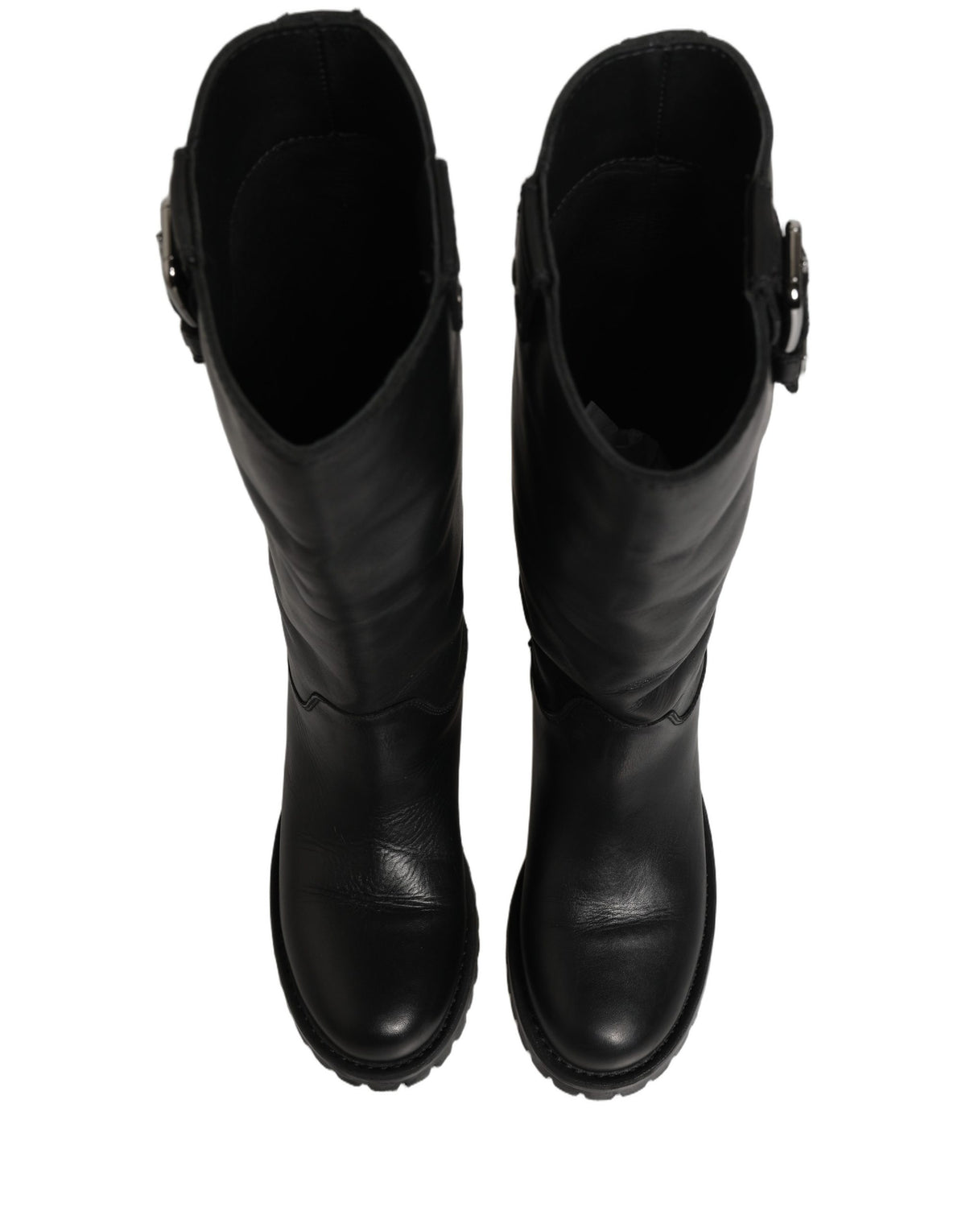 Dolce & Gabbana Women's Calf Leather Flat Mid-Calf Boots - Black