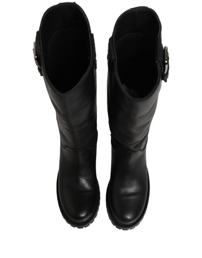 Dolce & Gabbana Women's Calf Leather Flat Mid-Calf Boots - Black