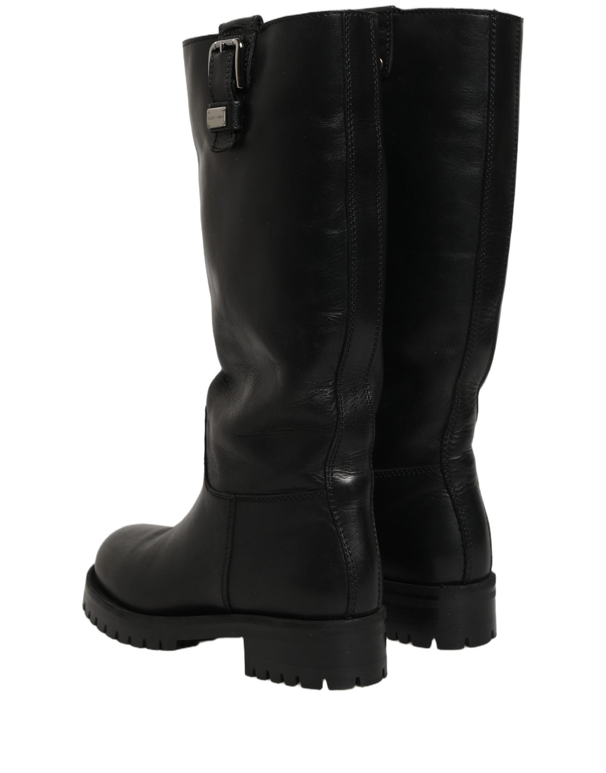 Dolce & Gabbana Women's Calf Leather Flat Mid-Calf Boots - Black