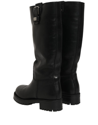 Dolce & Gabbana Women's Calf Leather Flat Mid-Calf Boots - Black