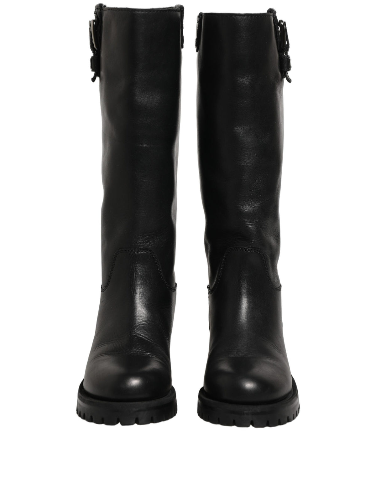 Dolce & Gabbana Women's Calf Leather Flat Mid-Calf Boots - Black