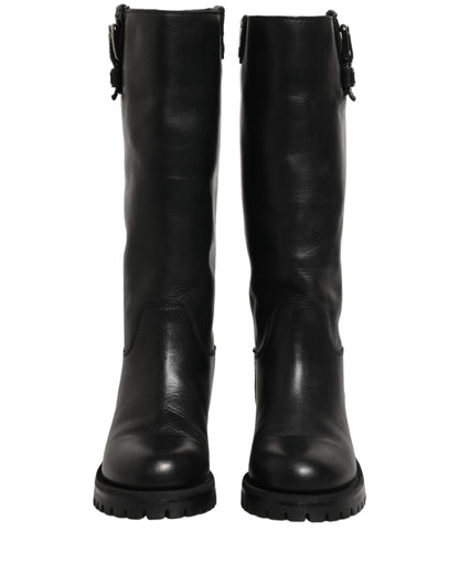 Dolce & Gabbana Women's Calf Leather Flat Mid-Calf Boots - Black