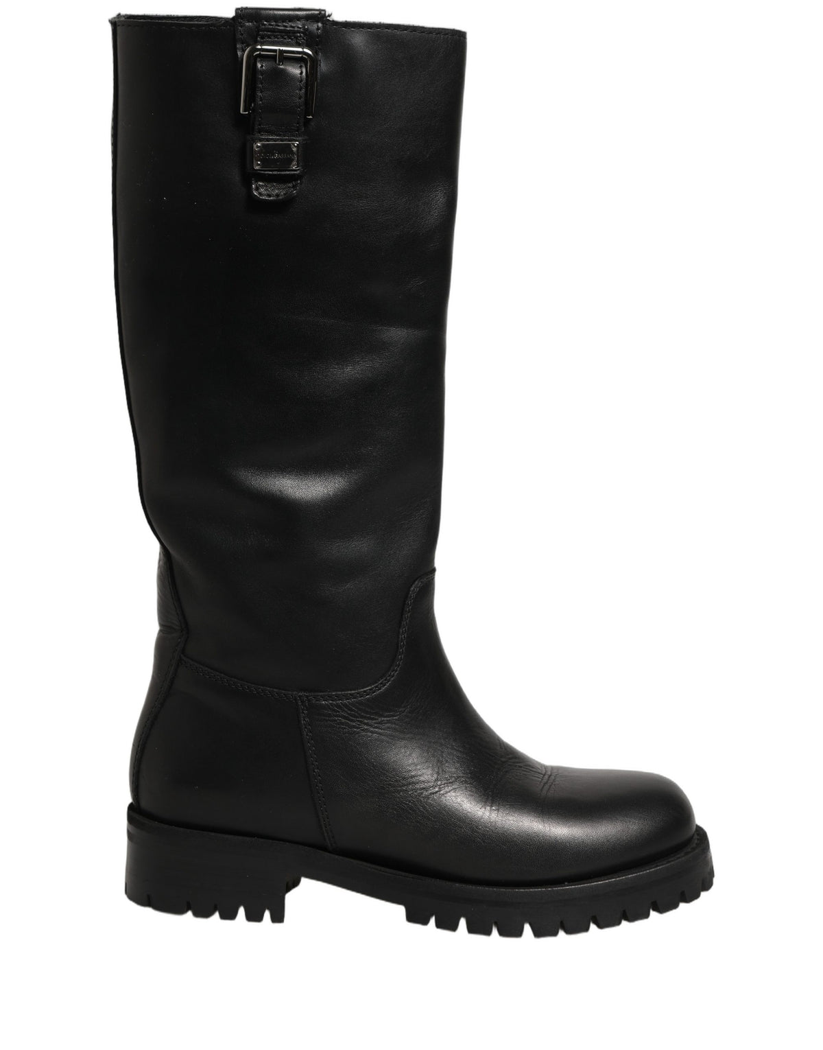 Dolce & Gabbana Women's Calf Leather Flat Mid-Calf Boots - Black