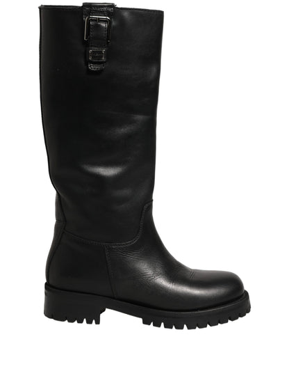 Dolce & Gabbana Women's Calf Leather Flat Mid-Calf Boots - Black