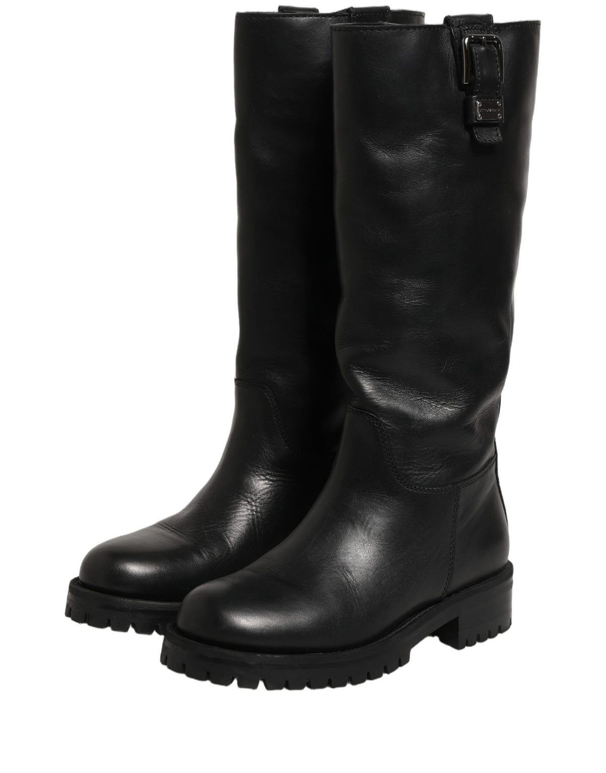 Dolce & Gabbana Women's Calf Leather Flat Mid-Calf Boots - Black