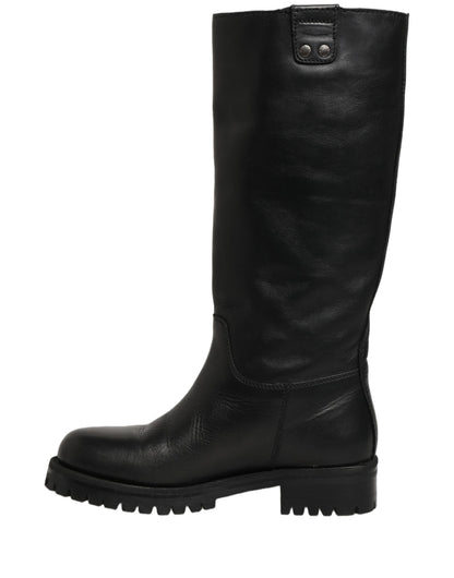 Dolce & Gabbana Women's Calf Leather Flat Mid-Calf Boots - Black