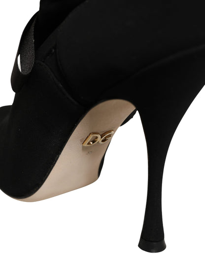Dolce & Gabbana Women's Viscose Nylon Goat & Calf Leather High-Heel Stiletto Lace-Up Ankle Mid-Calf Boots - Black