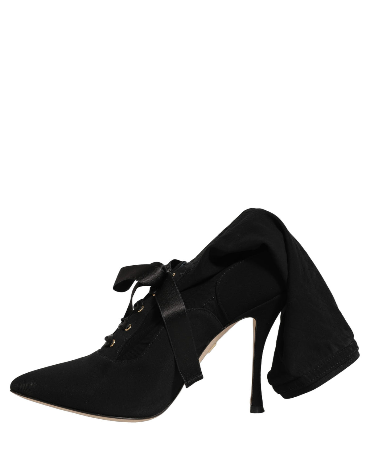 Dolce & Gabbana Women's Viscose Nylon Goat & Calf Leather High-Heel Stiletto Lace-Up Ankle Mid-Calf Boots - Black