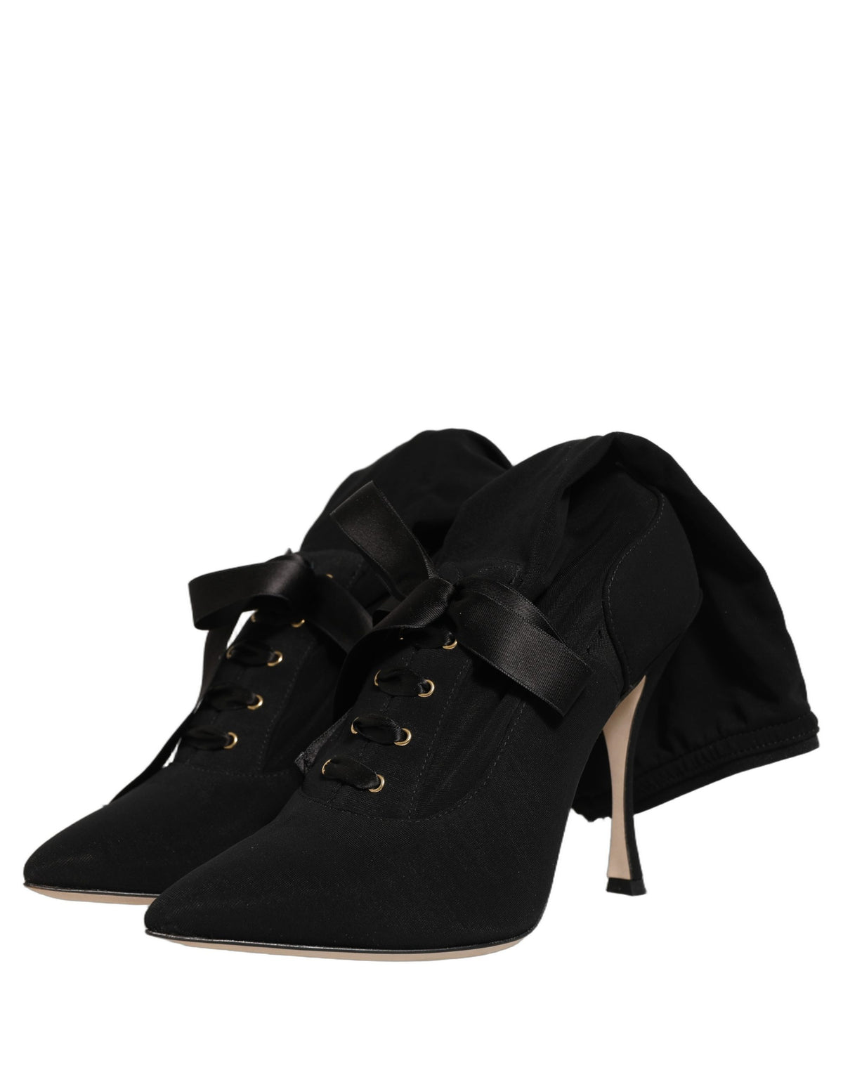 Dolce & Gabbana Women's Viscose Nylon Goat & Calf Leather High-Heel Stiletto Lace-Up Ankle Mid-Calf Boots - Black