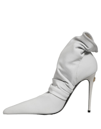 Dolce & Gabbana Women's Nappa Leather Nylon & Viscose High-Heel Stiletto Ankle Boots - Gray Light Grey
