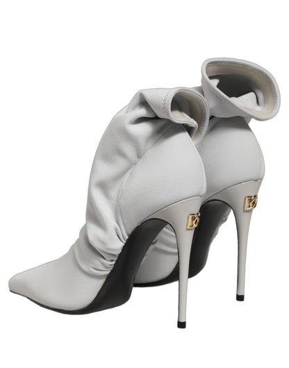 Dolce & Gabbana Women's Nappa Leather Nylon & Viscose High-Heel Stiletto Ankle Boots - Gray Light Grey