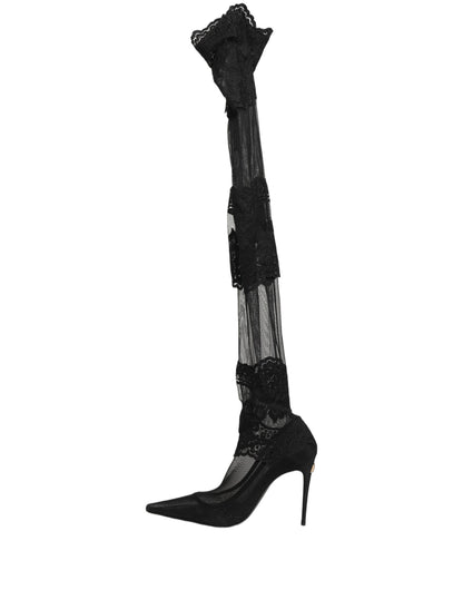 Dolce & Gabbana Women's Leather Nylon & Viscose High-Heel Stiletto Sock Over-The-Knee Boots - Black