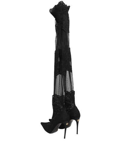 Dolce & Gabbana Women's Leather Nylon & Viscose High-Heel Stiletto Sock Over-The-Knee Boots - Black