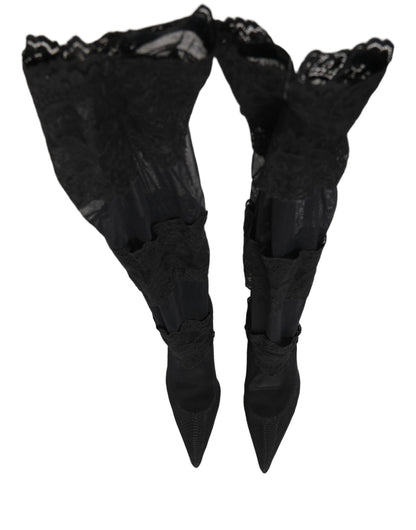 Dolce & Gabbana Women's Leather Nylon & Viscose High-Heel Stiletto Sock Over-The-Knee Boots - Black