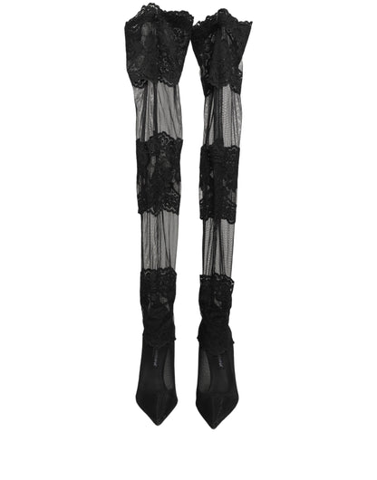 Dolce & Gabbana Women's Leather Nylon & Viscose High-Heel Stiletto Sock Over-The-Knee Boots - Black