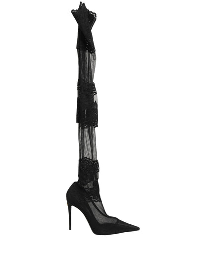 Dolce & Gabbana Women's Leather Nylon & Viscose High-Heel Stiletto Sock Over-The-Knee Boots - Black
